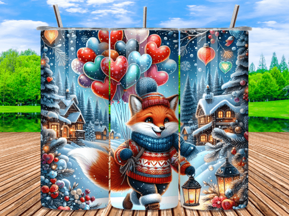 Download Winter Fox Snowy Heart Valentine Tumbler - Snow Collection