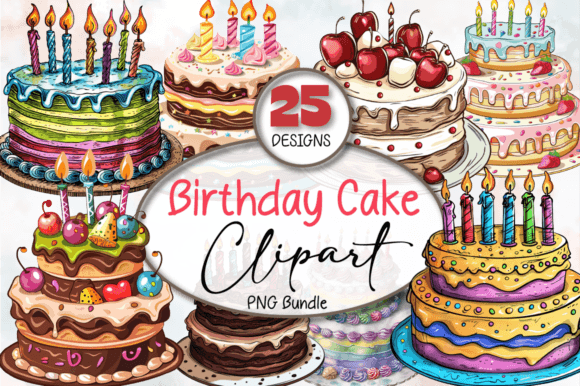 Download Watercolor Birthday Cake Clipart Bundle - Cake Collection
