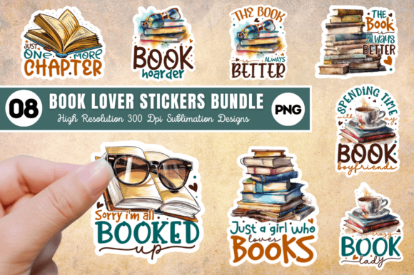 Download Book Lover Printable Stickers Bundle - Printable stickers Collection