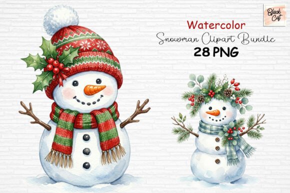 Download Watercolor Snowman Clipart Bundle PNG - Snow Collection