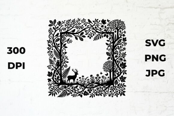 Download Deer in Ornate Plant Border Vector Art - Premium Resources